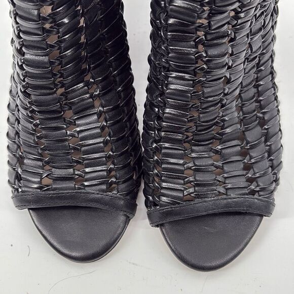 New Donald J Pliner Women's‎ JACQI Woven Wedge Peep Toe Zip Bootie Black 6 - Picture 12 of 16